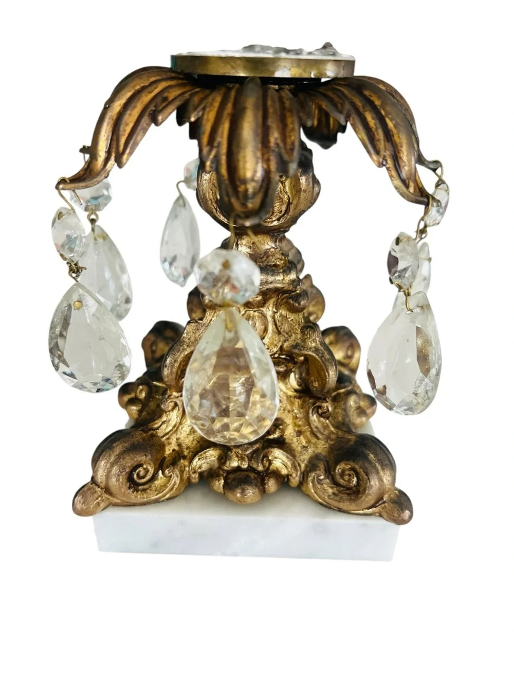 Vintage Italian Marble Crystal Compote Centerpiece Bowl Gilt Metal Prisms 10”